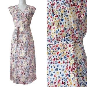 GAP Side Button Ditsy Floral Wrap Midi Dress Size 2P Modest Church Prairie NWT‎